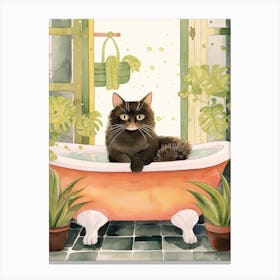 Black Cat In Bathtub Botanical Bathroom 7 Canvas Print