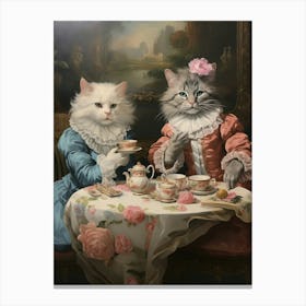 Royal Cats At Afternoon Tea Rococo Style 2 Canvas Print