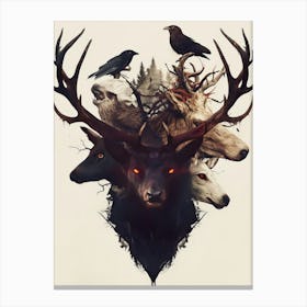 Deer And Crows Canvas Print
