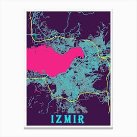 Izmir Neon City Map Poster Canvas Print