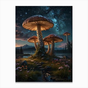 Mushrooms In The Night Sky Canvas Print