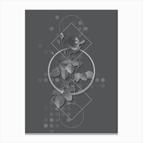 Vintage Provence Rose Botanical with Line Motif and Dot Pattern in Ghost Gray n.0101 Canvas Print