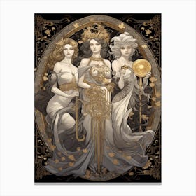 The Three Muses Black And Gold 4 Canvas Print