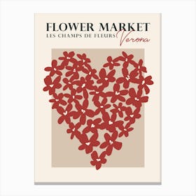 Flower market Verona Italy, Neutral retro print, Heart art, Romantic, Love Canvas Print