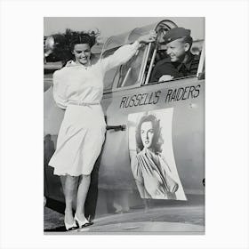 Jane Russell Standing On Airplane With Her Insignia Canvas Print