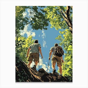 Two Hikers In The Woods Canvas Print