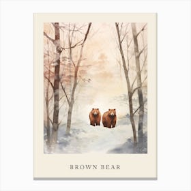 Winter Watercolour Brown Bear 1 Poster Canvas Print