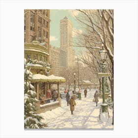 Vintage Winter Illustration Chicago Usa 2 Canvas Print