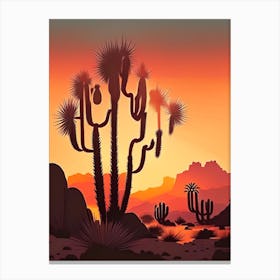 Joshua Trees At Dawn In Desert Retro Illustration (2) Canvas Print
