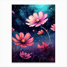 Cosmos Wildflower With Starry Sky, South Western Style (4) Canvas Print