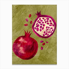 Painted Pomegranates In Olive Green Canvas Print