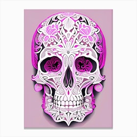 Skull With Mandala Patterns 1 Pink Line Drawing Canvas Print