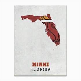 Miami Heat Miami Florida State Map Canvas Print