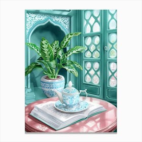 Teapot And Book Canvas Print