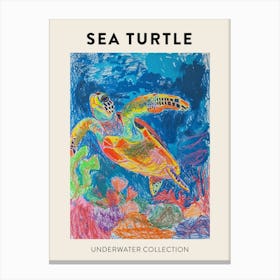 Sea Turtle Underwater Pencil Scribble Poster 3 Canvas Print