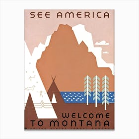 See America, Welcome To Montana, USA Travel Poster Canvas Print