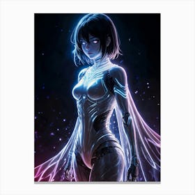 She is a cyborg girl in a sci-fi world, a ghost in the shell with a neon glow. A fantasy girl with a lucid mind, a translucent beauty with a futuristic soul. Canvas Print