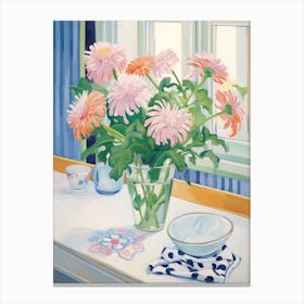 A Vase With Chrysanthemum, Flower Bouquet 3 Canvas Print