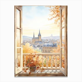 Window View Of Luxembourg City Luxembourg In Autumn Fall, Watercolour 1 Canvas Print