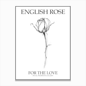 English Rose Black And White Line Drawing 29 Poster Canvas Print