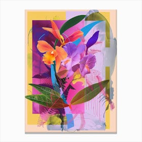 Orchid 2 Neon Flower Collage Canvas Print