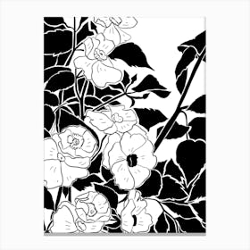 Black And White Drawing Of Flowers Canvas Print