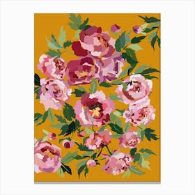 Happy Peony With Mustard Yellow Background Canvas Print