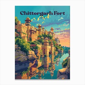 Chittorgarh Fort India Chittod Fort Digital Travel Illustration Canvas Print