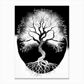 Tree Of Life (Immortality) 2 Symbol Black And White Painting Canvas Print