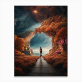 Woman Walking Through A Forest Canvas Print