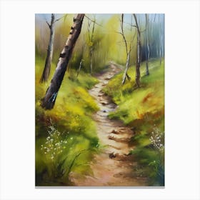 Path In The Woods.Canada's forests. Dirt path. Spring flowers. Forest trees. Artwork. Oil on canvas.14 Canvas Print