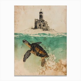 Vintage Turtle With A Castle 2 Canvas Print
