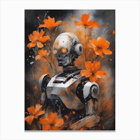 Robot Abstract Orange Flowers Painting (18) Canvas Print