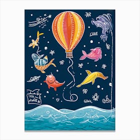 Cartoon Illustration Of A Vibrant Helium Balloon Embellished With Playful Designs Of Children At A Canvas Print