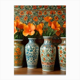 William Morris Four Vases With Orange Flowers Canvas Print