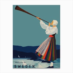 Sweden, Woman With Alp Horn Canvas Print