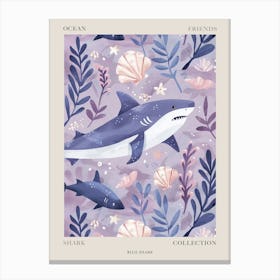 Purple Blue Shark Illustration 1 Poster Canvas Print