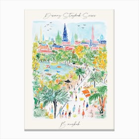 Poster Of Bangkok, Dreamy Storybook Illustration 4 Canvas Print