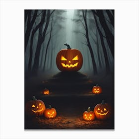 Halloween Pumpkins In The Woods 1 Canvas Print
