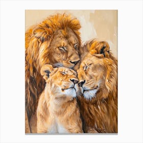 African Lion Family Bonding Acrylic Painting 1 Canvas Print