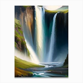 Skógafoss Waterfall, Iceland Peaceful Oil Art  Canvas Print