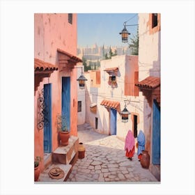 Chefchaouen Morocco 4 Vintage Pink Travel Illustration Canvas Print