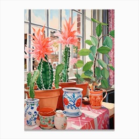Cactus Painting Maximalist Still Life Christmas Cactus 1 Canvas Print
