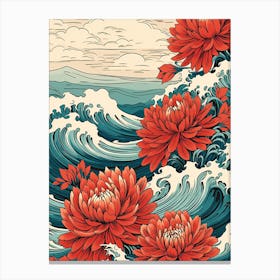 Great Wave With Dahlia Flower Drawing In The Style Of Ukiyo E 3 Canvas Print
