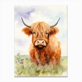 Highland Cow In The Grassy Land 5 Canvas Print