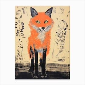 Fox, Woodblock Animal  Drawing 3 Canvas Print