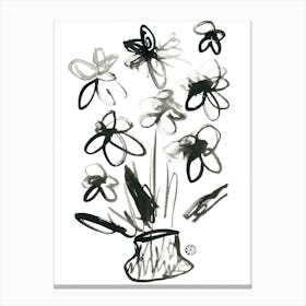 Inked Flowers - black and white minimal minimalist drawing line ink Canvas Print