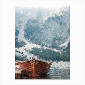 Boat And Snowy Rocks Oil Painting Lanscape Canvas Print