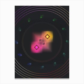 Neon Geometric Glyph in Pink and Yellow Circle Array on Black n.0186 Canvas Print