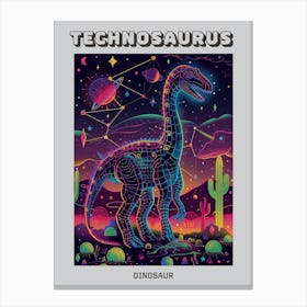 Cyber Celestial Neon Dinosaur 4 Poster Canvas Print